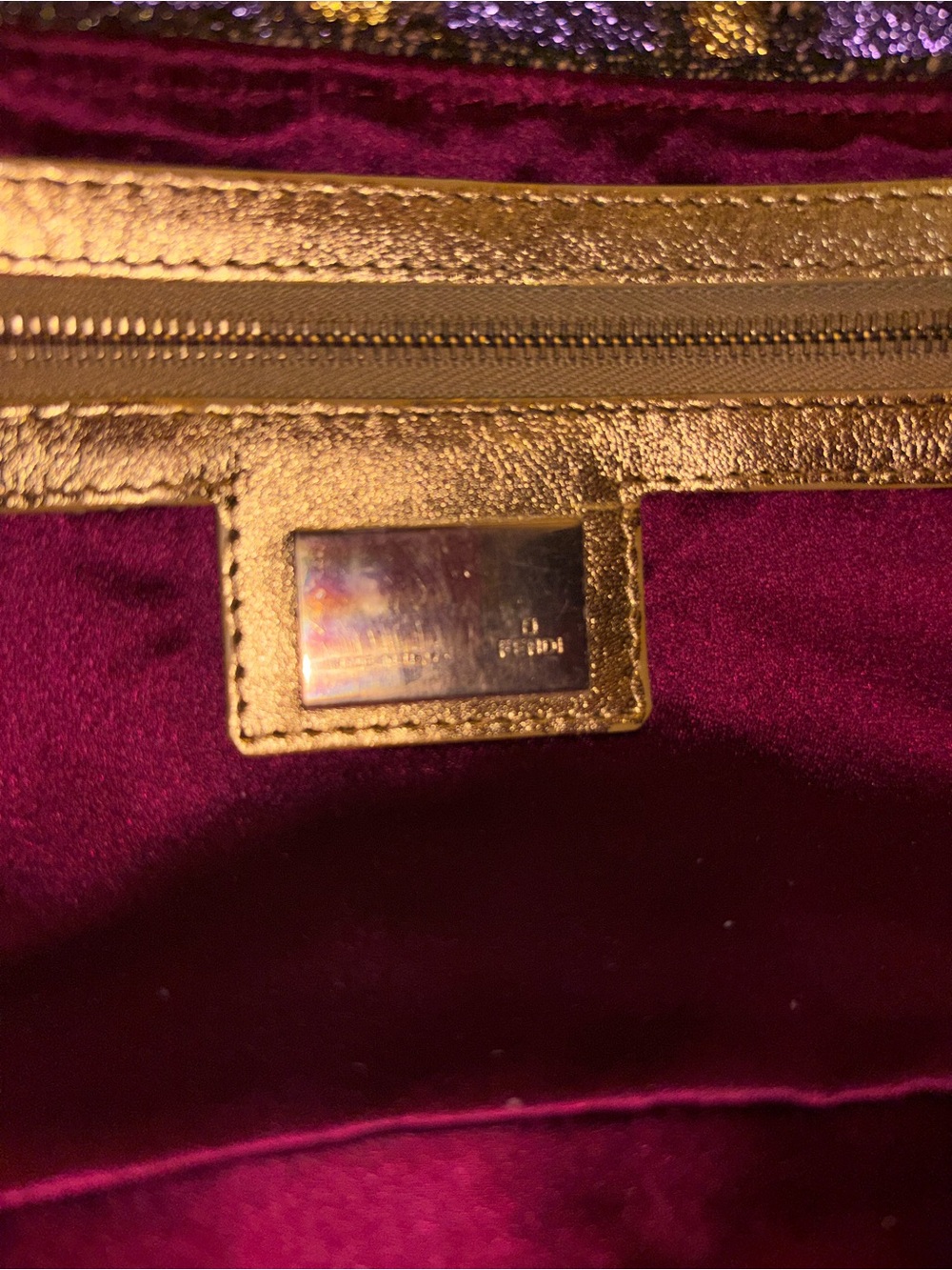 Authentic Fendi Purple and Gold FF Baguette Shoulder Bag with crystal buckle - Picture 9 of 9
